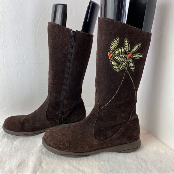 Tabarca By Pepa Brown Suede Embroidered Calf Boots Size 38 - Picture 1 of 14